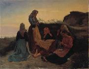 Michael Ancher Girls gathered on Sladrebakken a summernight eve oil on canvas